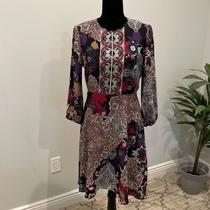 Long sleeve fit and flare print dress